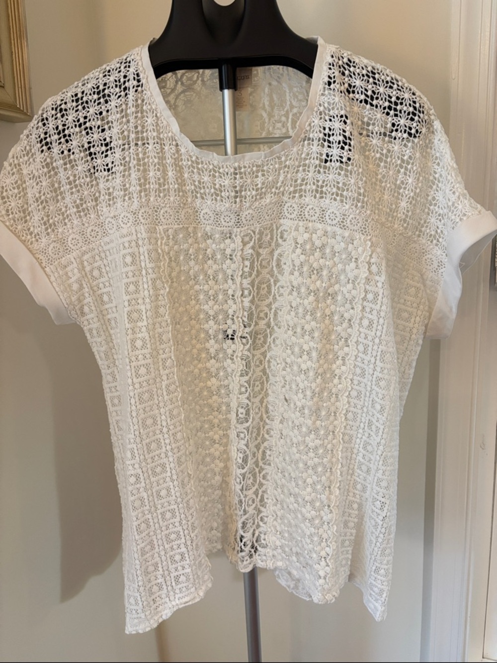 Chico´s Women´s White Crouchet See Through Cap Sleeve Top Size 3 Bridal Shower